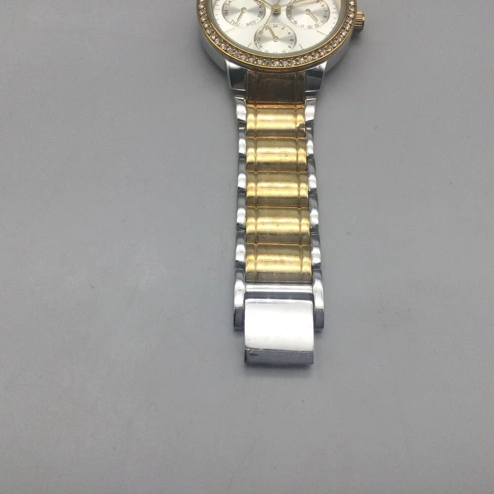 Armitron Now Womens Watch 34mm Two Tone Crystals Day Date New Battery 6.5